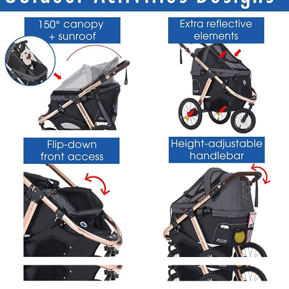 Jogging Sports Stroller with Comfort Rubber Wheels/Zipper-Less Entry/1-Hand Quick Fold/Aluminum Frame for Small/Medium Dogs, Cats and Pets (Green Camo)